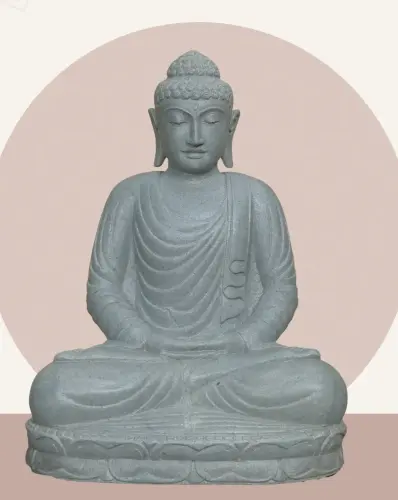 Artikelbild des Artikels “Sitzender Buddha aus Riverstone in Dhyana-Stellung - Geste der Meditation, H. 80cm. “